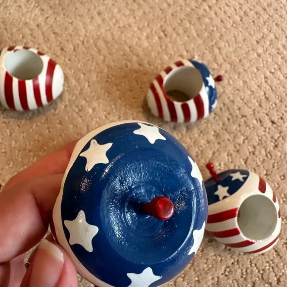 Fourth of July Set of six napkin rings Red White Blue wood - Picture 3 of 3